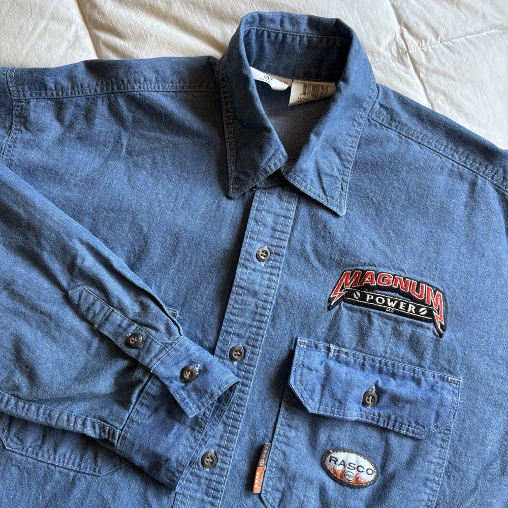 Rasco FR Flame Resistant Chambray LS Button Work Shirt Mens L-Long 2112 Blue Arc
